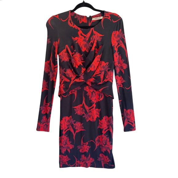 Roberto Cavalli Dresses & Skirts - Roberto Cavalli Red Floral Bodycon Dress Black Long Sleeve Made in Italy 42